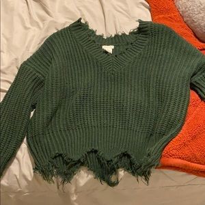 Frayed V-Neck Sweater